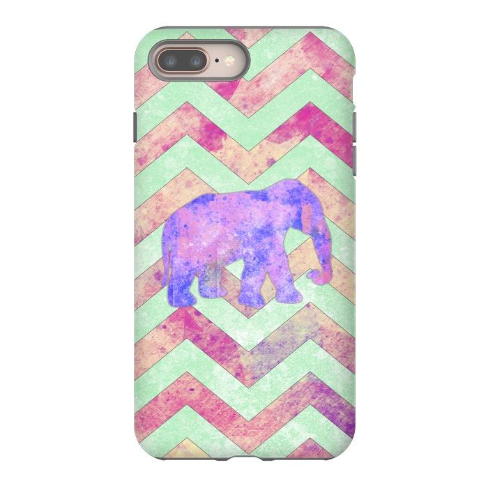 iPhone 8 plus StrongFit Elephant Mint Green Chevron Pink Watercolor by Girly Trend