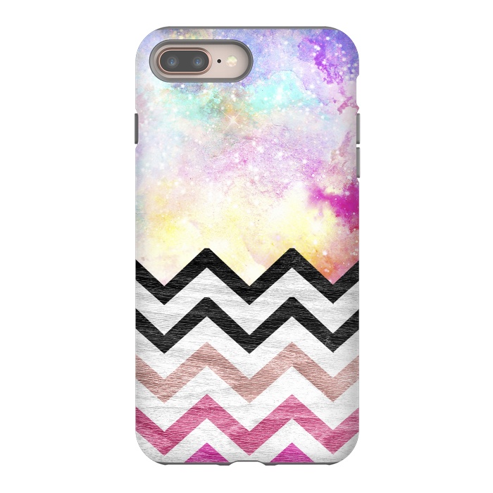 iPhone 8 plus StrongFit SC Watercolor Nebula Space Pink ombre Wood Chevron by Girly Trend