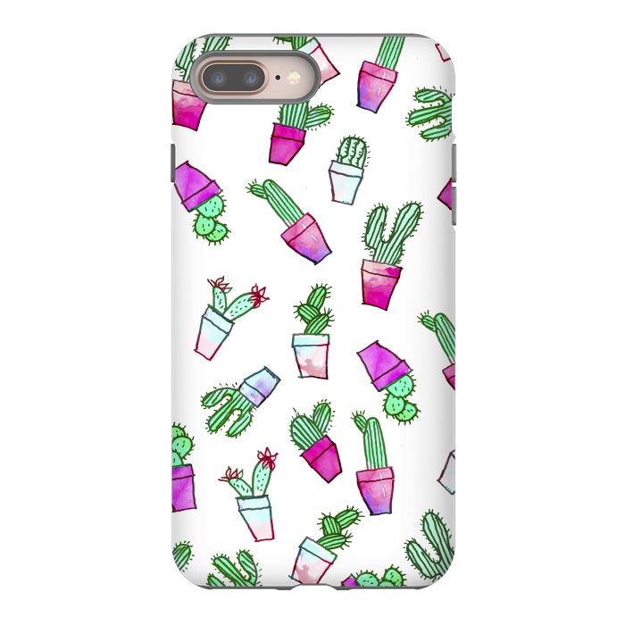 iPhone 8 plus StrongFit Whimsical Hand Drawn cactus pattern  by Girly Trend