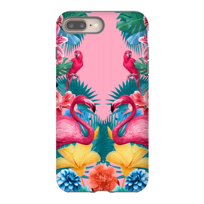 iPhone 8 plus StrongFit Flamingo and Tropical garden by Burcu Korkmazyurek