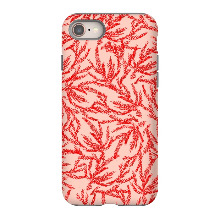 iPhone 8 StrongFit Red and Pink Coral Ferns by Caitlin Workman