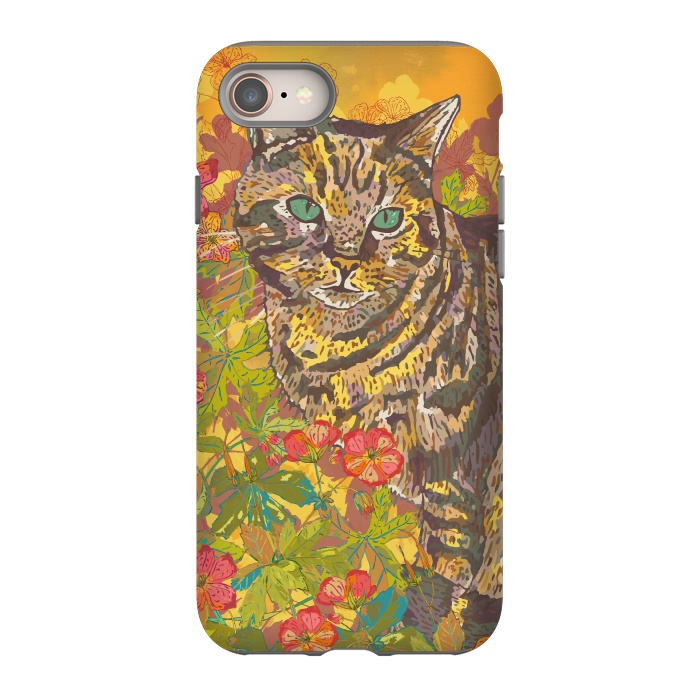 iPhone 8 StrongFit Tabby Cat in Geraniums by Lotti Brown