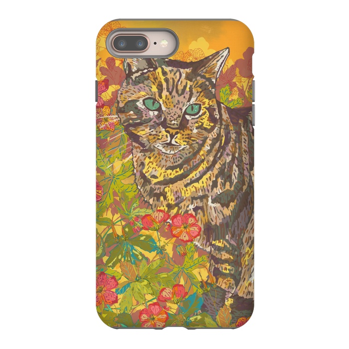 iPhone 8 plus StrongFit Tabby Cat in Geraniums by Lotti Brown