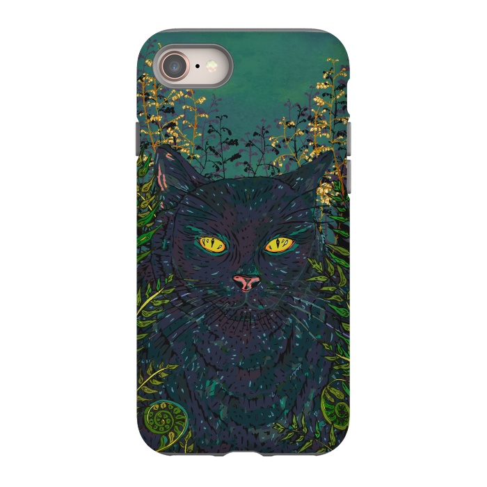 iPhone 8 StrongFit Black Cat in Ferns by Lotti Brown
