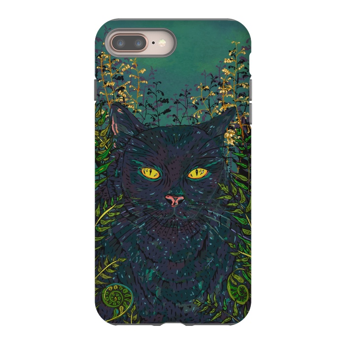iPhone 8 plus StrongFit Black Cat in Ferns by Lotti Brown