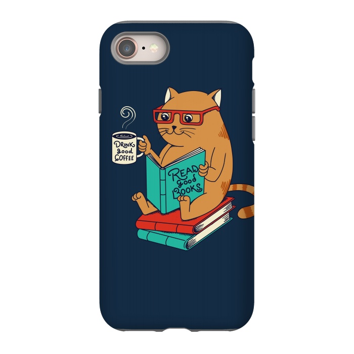 iPhone 8 StrongFit Cat drink good coffee read good books by Coffee Man