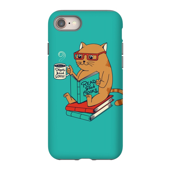 iPhone 8 StrongFit Cat coffee and books by Coffee Man