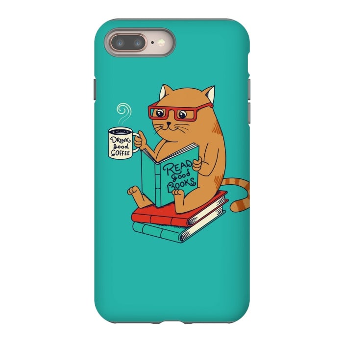 iPhone 8 plus StrongFit Cat coffee and books by Coffee Man
