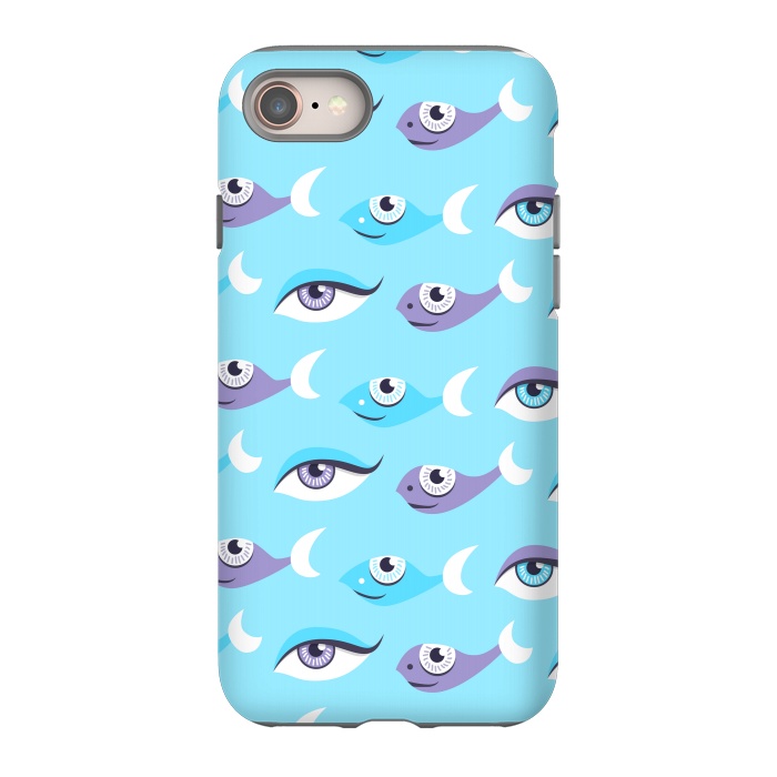 iPhone 8 StrongFit Pattern of purple and blue eyes and fish in sea by Boriana Giormova