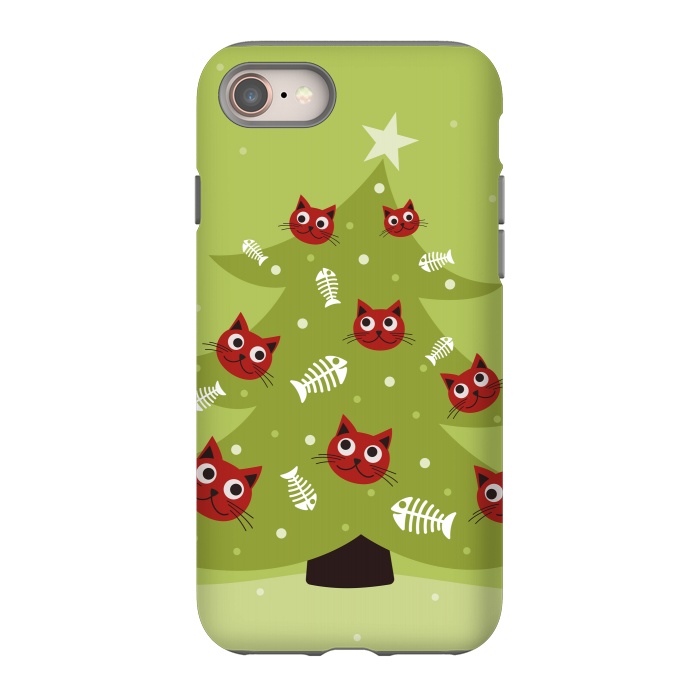 iPhone 8 StrongFit Cat Christmas Tree With Fish Ornaments by Boriana Giormova