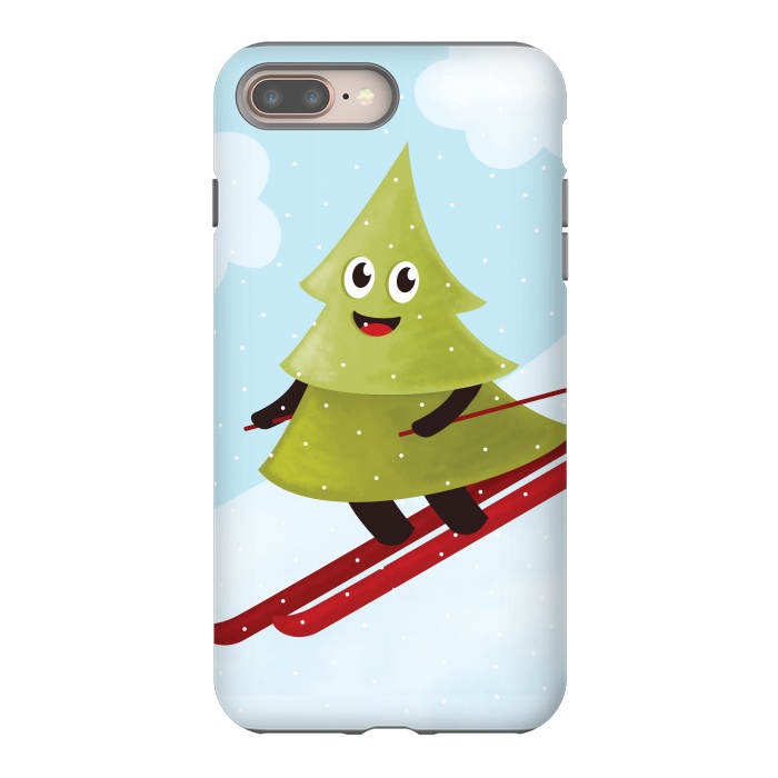 iPhone 8 plus StrongFit Happy Skiing Pine Tree by Boriana Giormova