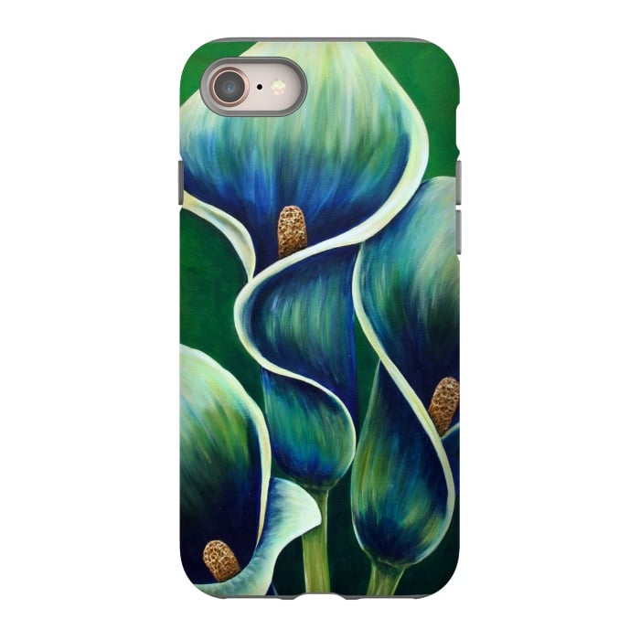 iPhone 8 StrongFit Blue Calla Lilies by Denise Cassidy Wood