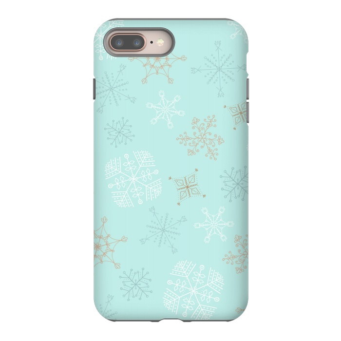 iPhone 8 plus StrongFit Wintery Gold Snowflakes on Blue by Paula Ohreen