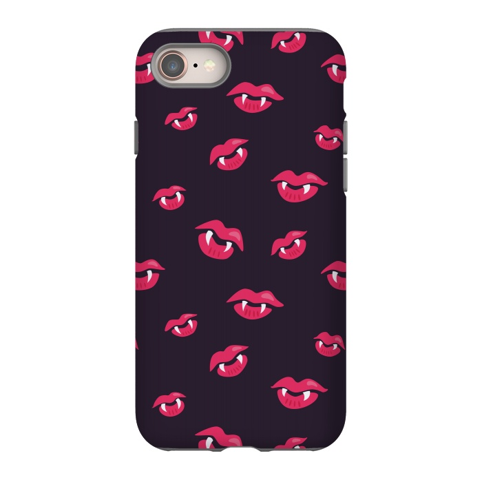 iPhone 8 StrongFit Pink Vampire Lips And Fangs Pattern by Boriana Giormova