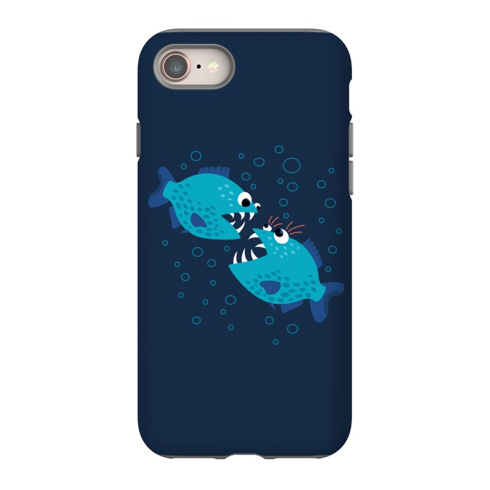 iPhone 8 StrongFit Gossiping Blue Cartoon Piranha Fish by Boriana Giormova