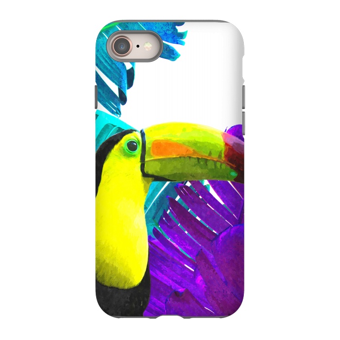 iPhone 8 StrongFit Tropical Toucan Palm Leaves by Alemi