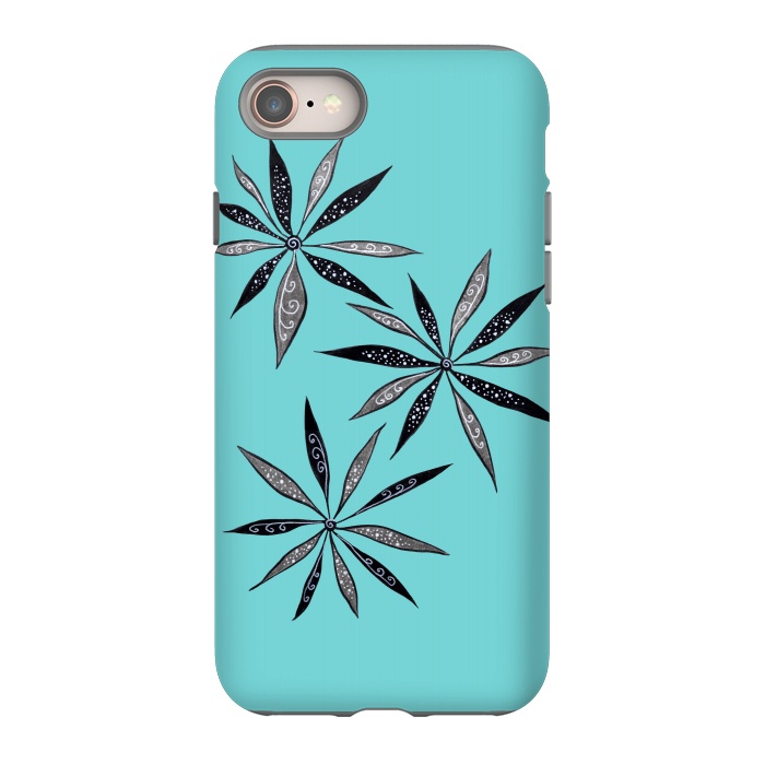 iPhone 8 StrongFit Elegant Thin Flowers With Dots And Swirls On Blue by Boriana Giormova