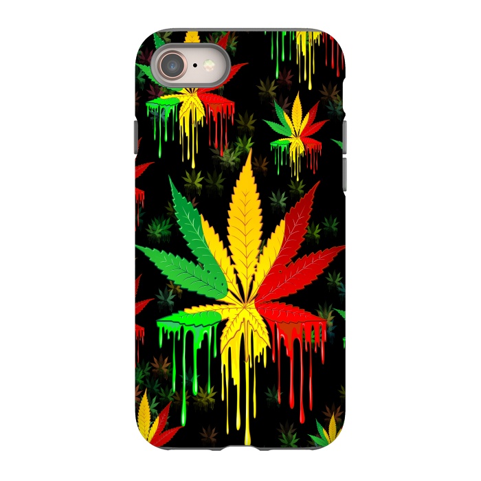 iPhone 8 StrongFit Marijuana Leaf Rasta Colors Dripping Paint by BluedarkArt