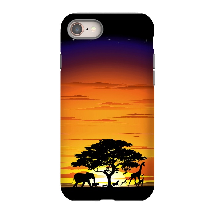 iPhone 8 StrongFit Wild Animals on African Savanna Sunset  by BluedarkArt