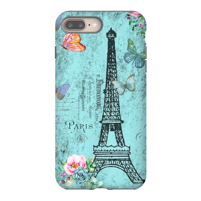 iPhone 8 plus StrongFit Blue Eiffel Tower Paris Watercolor Illustration by  Utart
