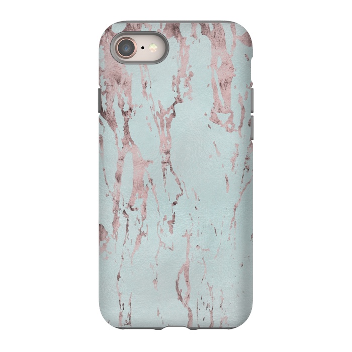 iPhone 8 StrongFit Rose Gold Marble Fragments On Teal 2 by Andrea Haase