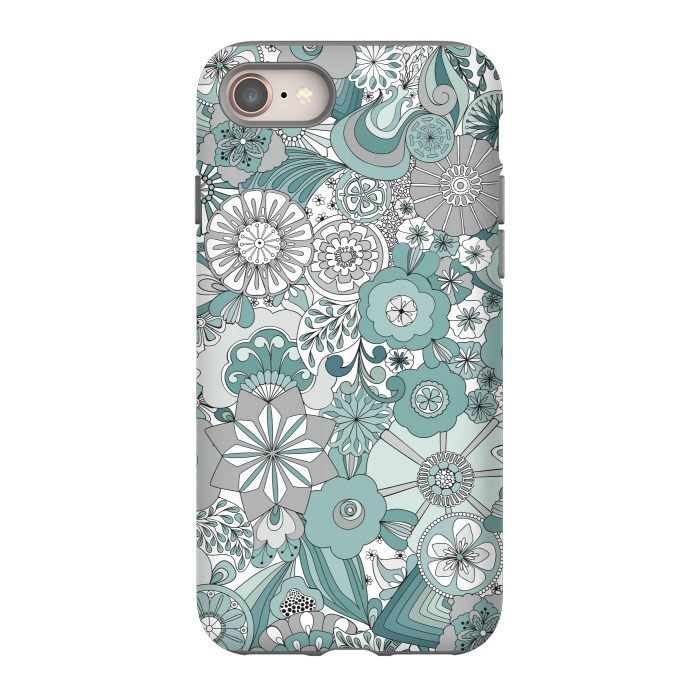 iPhone 8 StrongFit Flowers, Flowers Everywhere Teal and Gray by Paula Ohreen