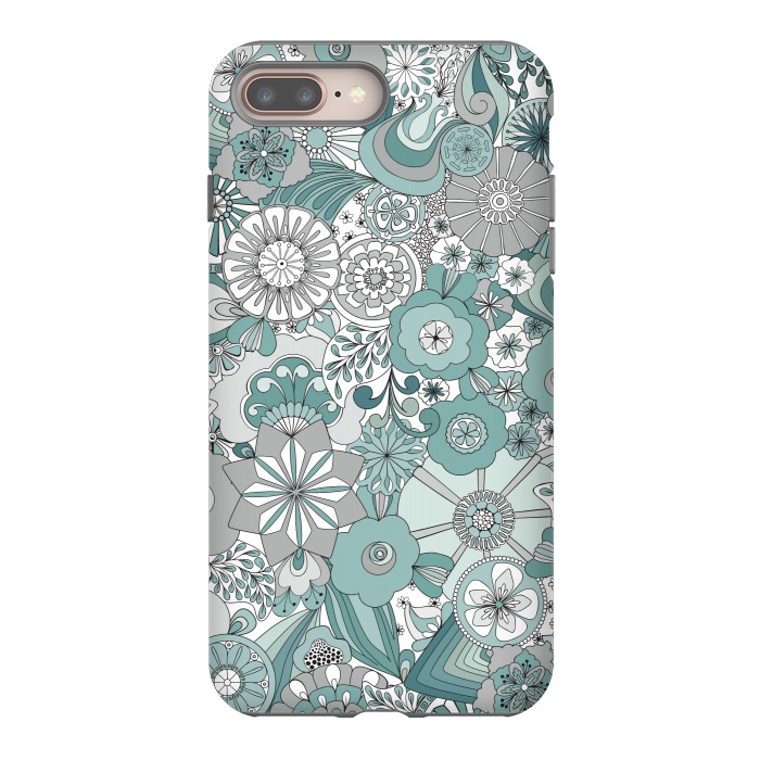 iPhone 8 plus StrongFit Flowers, Flowers Everywhere Teal and Gray by Paula Ohreen