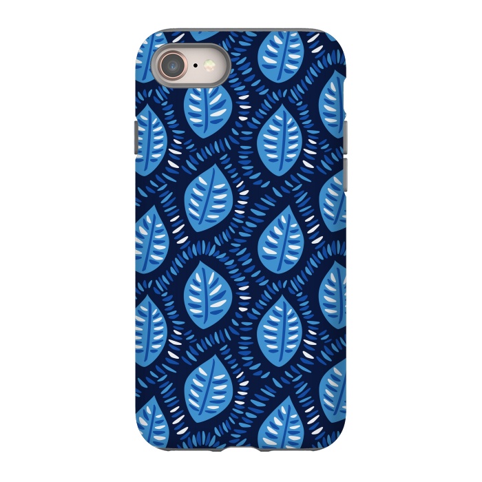 iPhone 8 StrongFit Blue Decorative Geometric Leaves Pattern by Boriana Giormova