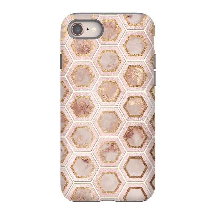 iPhone 8 StrongFit Marble and Rose Gold Honeycomb Pattern by  Utart