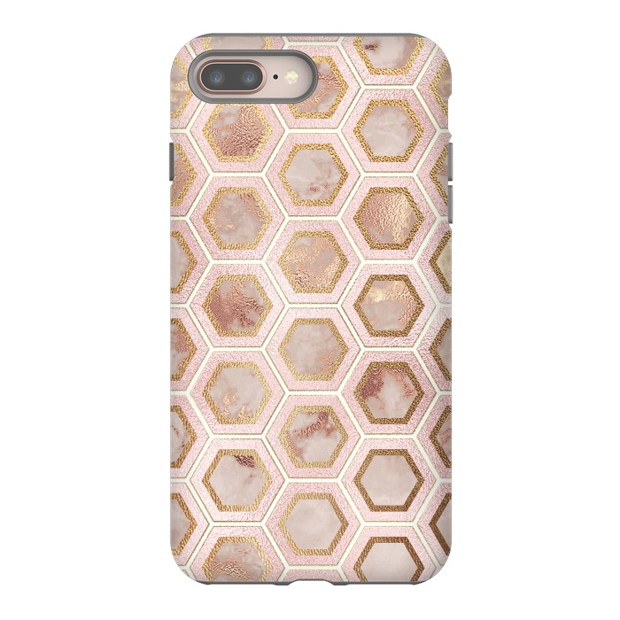 iPhone 8 plus StrongFit Marble and Rose Gold Honeycomb Pattern by  Utart