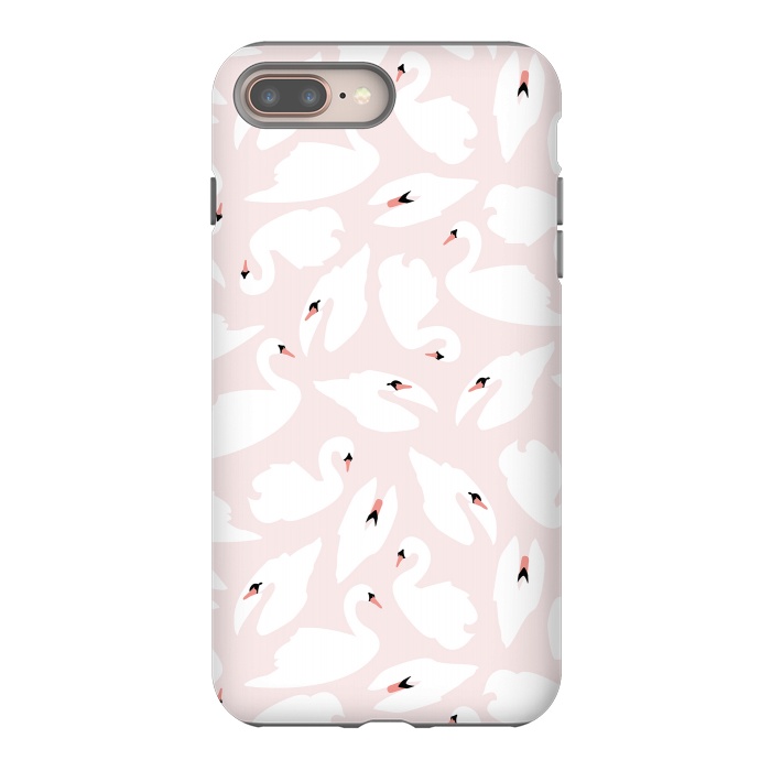 iPhone 8 plus StrongFit Swan Pattern on Pink 030 by Jelena Obradovic