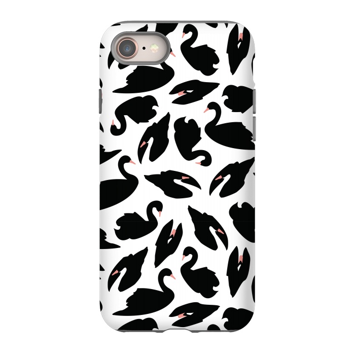 iPhone 8 StrongFit Black Swan Pattern on White 031 by Jelena Obradovic
