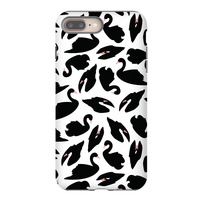 iPhone 8 plus StrongFit Black Swan Pattern on White 031 by Jelena Obradovic