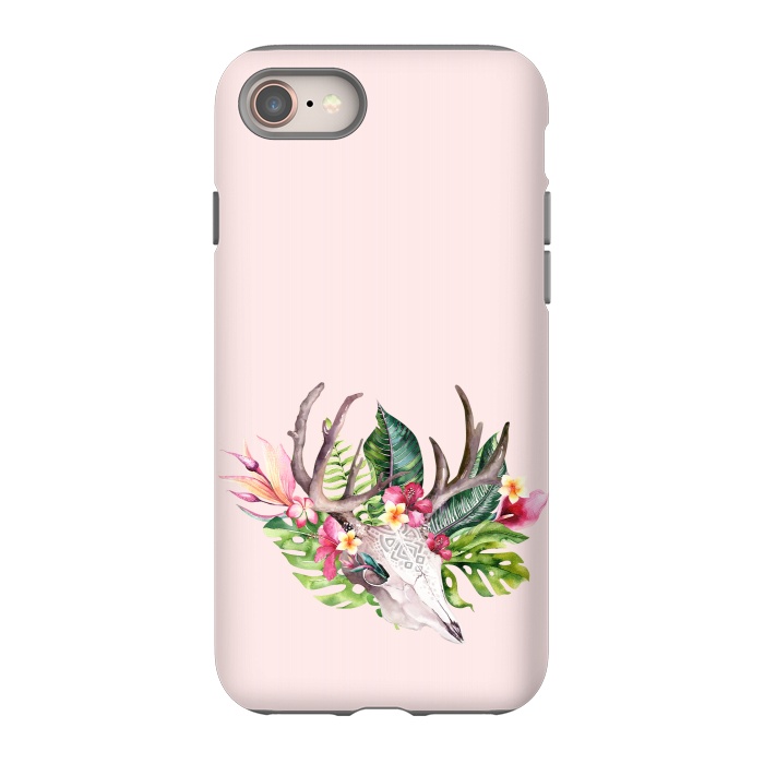 iPhone 8 StrongFit BOHO  Skull with tropical flowers and foliage by  Utart