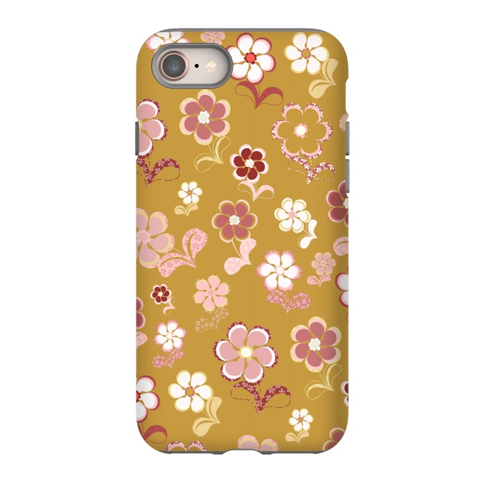 iPhone 8 StrongFit 60s Flowers in Mustard and Pink by Paula Ohreen