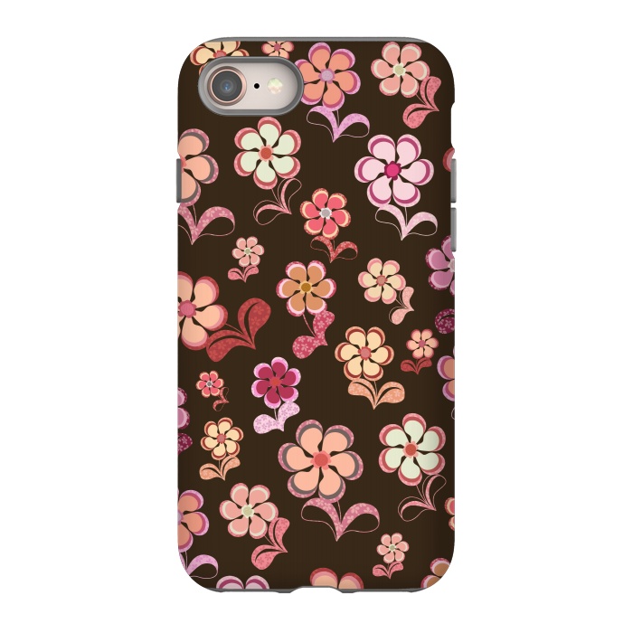 iPhone 8 StrongFit 60s Flowers on Chocolate Brown by Paula Ohreen