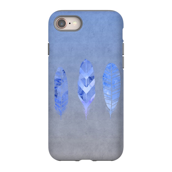 iPhone 8 StrongFit Blue Watercolor Feathers by Andrea Haase