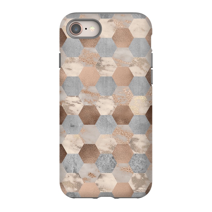 iPhone 8 StrongFit Marble Rose Gold Honeycomb Pattern by  Utart