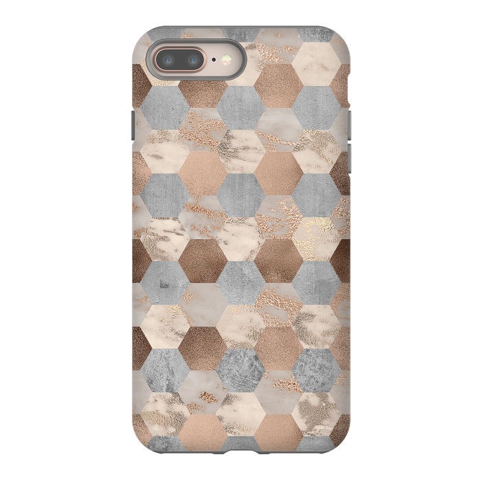 iPhone 8 plus StrongFit Marble Rose Gold Honeycomb Pattern by  Utart