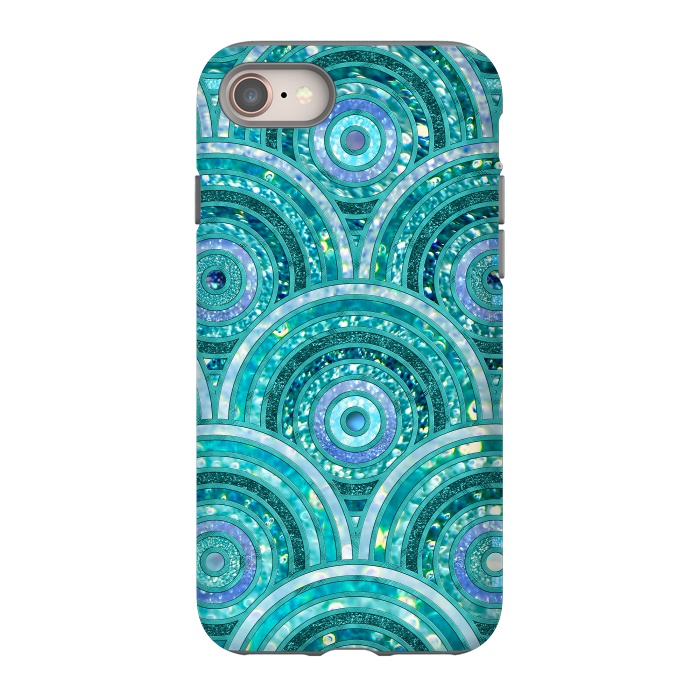 iPhone 8 StrongFit Blue Silver Circles and Dots Glitter  Pattern by  Utart