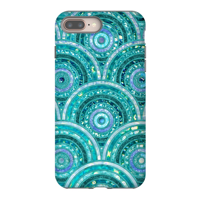 iPhone 8 plus StrongFit Blue Silver Circles and Dots Glitter  Pattern by  Utart