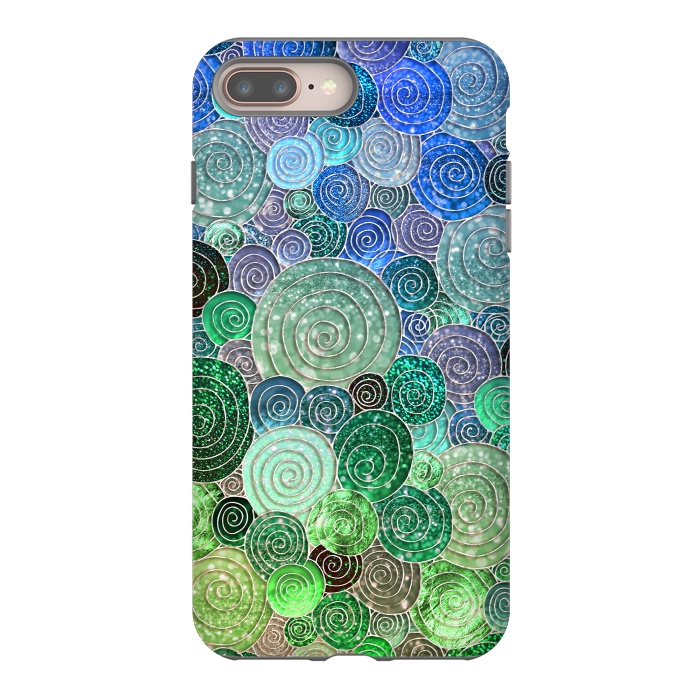 iPhone 8 plus StrongFit Green and Blue Circles and Polka Dots pattern by  Utart