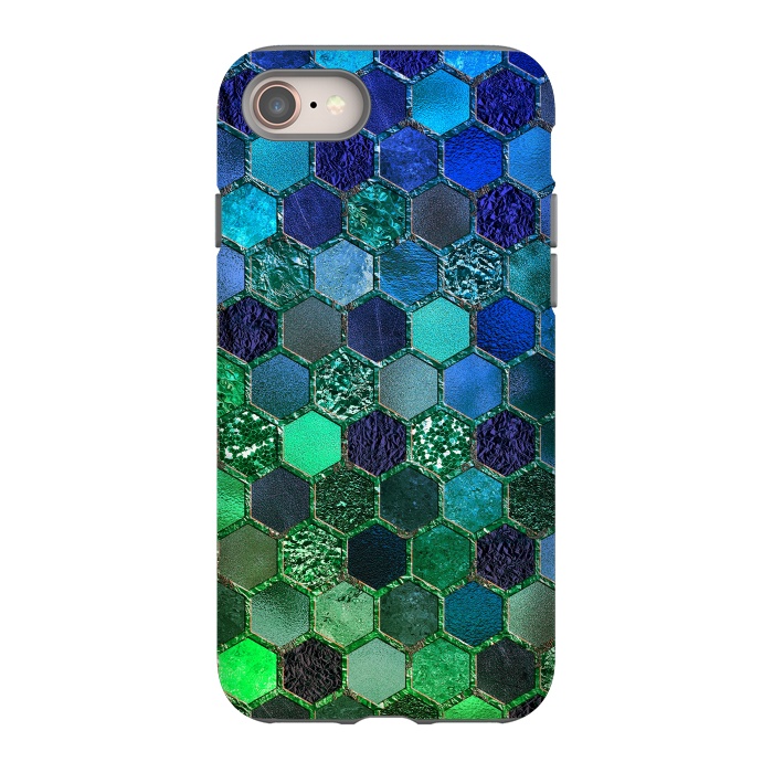 iPhone 8 StrongFit Green and Blue Metalic Honeycomb Pattern by  Utart