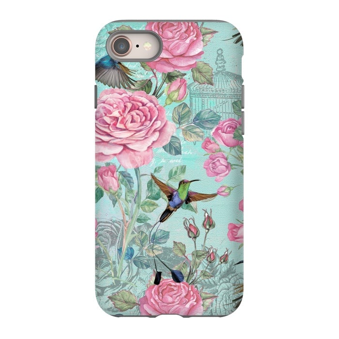 iPhone 8 StrongFit Vintage Roses and Hummingbirds by  Utart