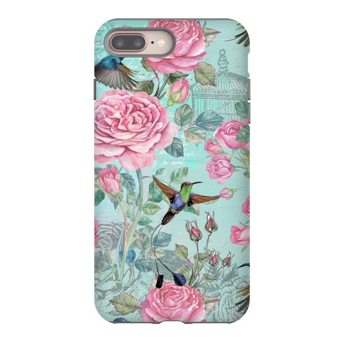 iPhone 8 plus StrongFit Vintage Roses and Hummingbirds by  Utart