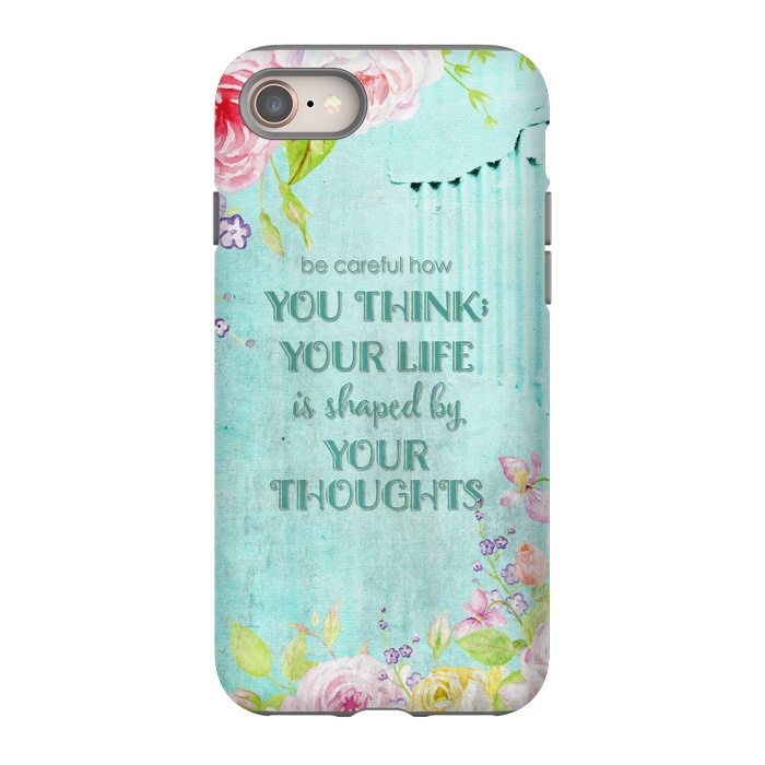 iPhone 8 StrongFit Be Carefull - Floral Typopgraphy on Teal by  Utart