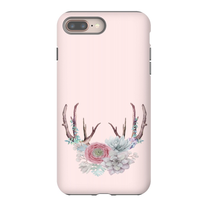 iPhone 8 plus StrongFit Bohomian Art- Antlers Flowers and Cactus by  Utart