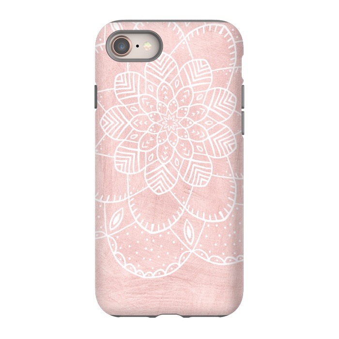 iPhone 8 StrongFit White Mandala on Pink Faux Marble by  Utart