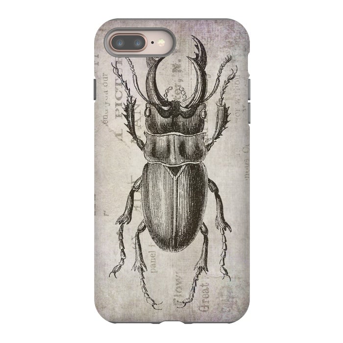 iPhone 8 plus StrongFit Stag Beetle Vintage Mixed Media Art by Andrea Haase
