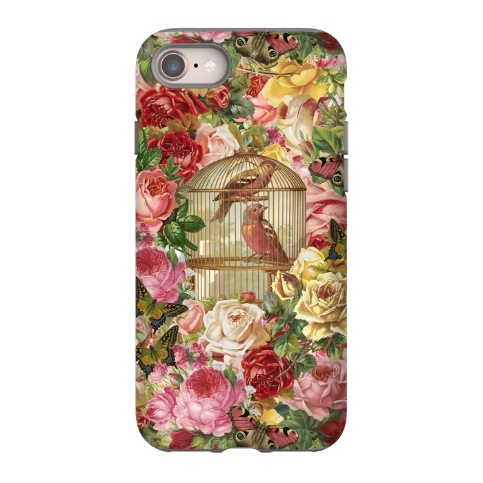 iPhone 8 StrongFit Vintage Bird Cage and Flowers by Andrea Haase